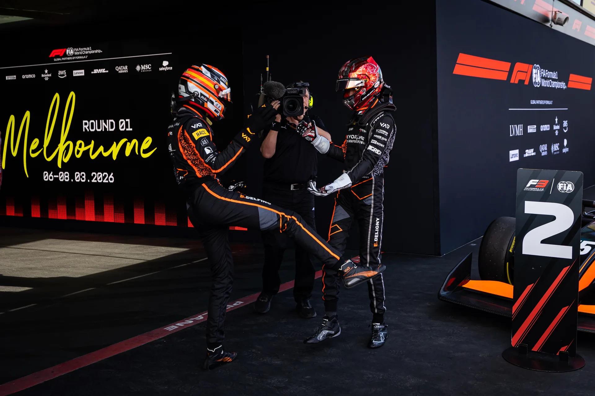 Enzo Deligny celebrating P2 finish at Melbourne Sprint Race 2026